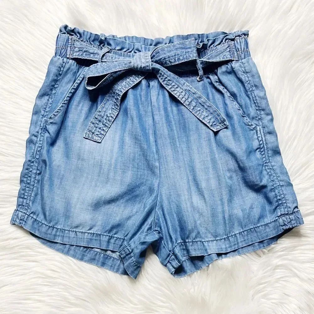 Knox Rose High Waisted Belted Denim Paper Bag Shorts Medium Wash Size Small